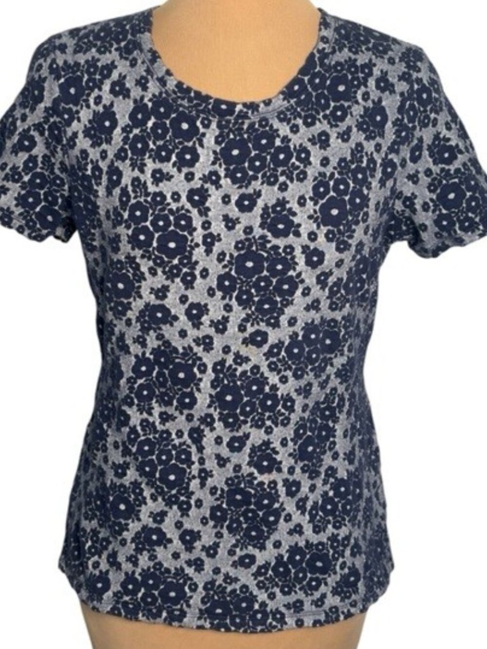 Anthropologie Blue Floral Tee Soft Stretch Short Sleeve Casual Top Size S